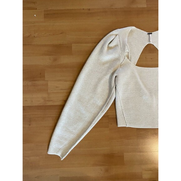 Free People "Saffron" Sweater Size  Small Ivory Puff Sleeve‎ Open Cut Out Back - Picture 3 of 10